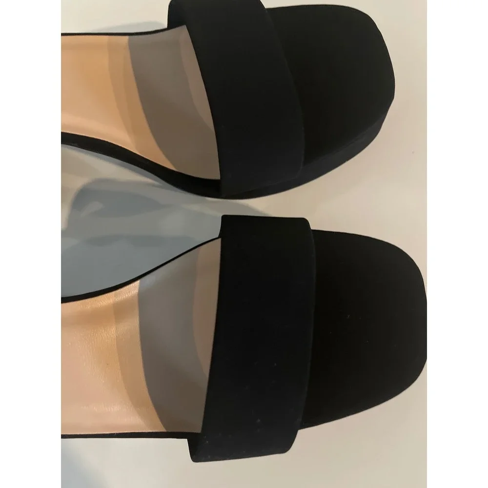 Soda Black Faux Suede Platform Block Heel Ankle Strap Sandals Open Toe